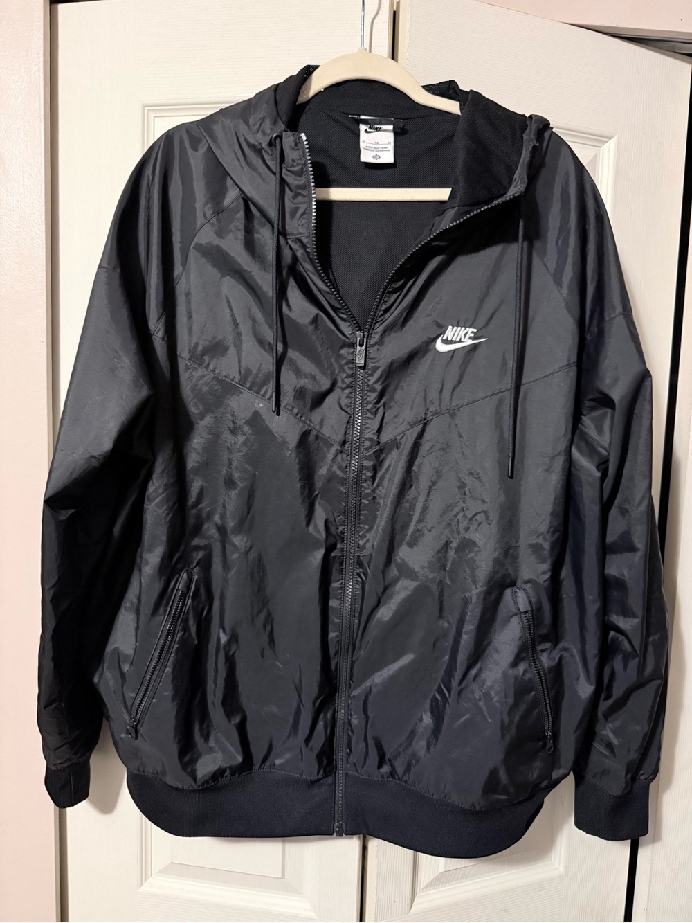 Nike Black Hooded Windbreaker Jacket with White Logo